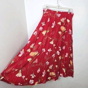 Vintage Coldwater Creek Red Colorful Floral Tropical Maxi Skirt Size Medium‎
